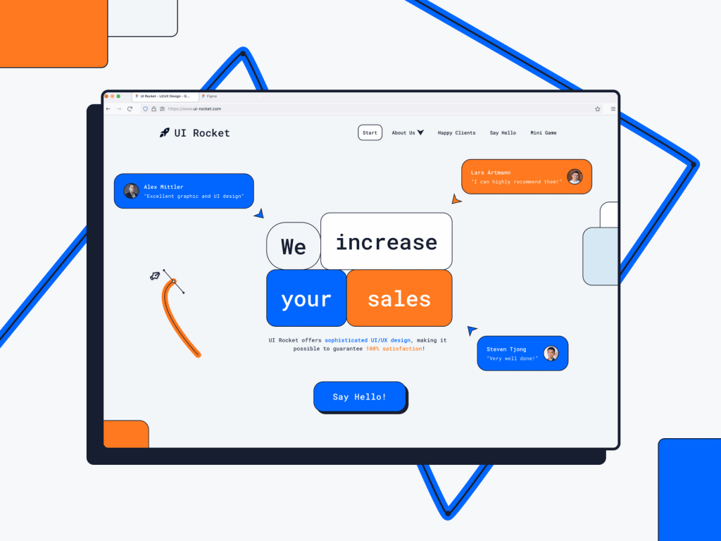 UI Rocket website in Memphis web design trend style