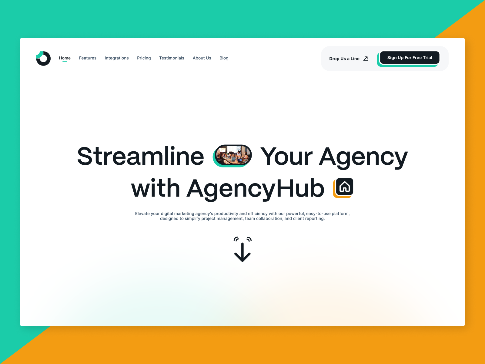 AgencyHub - SaaS Agency website hero section web design concept mockup